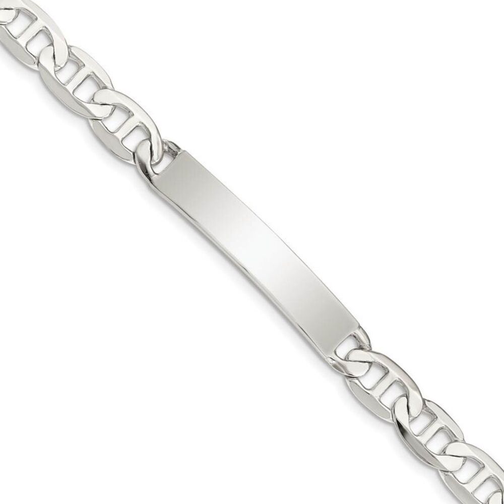7mm Sterling Silver Polished Engravable Anchor I.D. Bracelet, 8 Inch